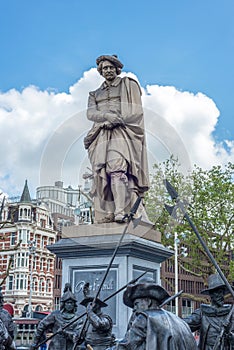 Rembrandt statue in Amsterdam, Netherlands