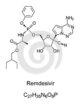 Remdesivir, chemical structure, skeletal and structural formula photo