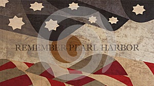Remember Pearl Harbor Illustration. Usa Flag with Sun on Wood