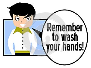 Remember to wash your hands, boy, english, isolated.