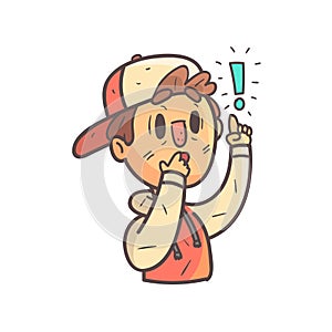 Remembering Something Important Boy In Cap And College Jacket Hand Drawn Emoji Cool Outlined Portrait photo