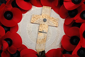 In Remembrance Cross Surrounded by Poppies