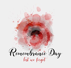 Remembrance day background with watercolor painted poppy.