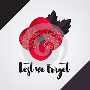 Remembrance Day vector card. Lest We forget message.