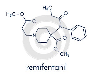 Remifentanil anaesthetic and analgesic drug molecule. Skeletal formula.