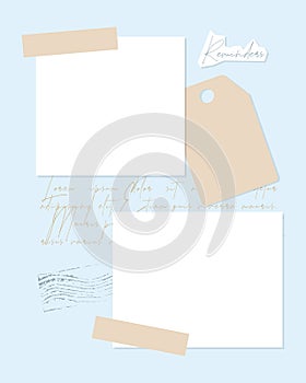 Reminder blue collage vintage template for note, to-do list, reminder, checklist, stamp imprint, Scrapbooking.