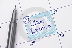 Reminder Class Reunion in calendar with pen