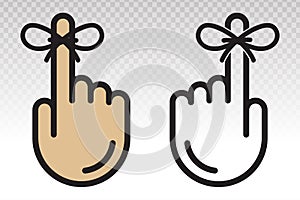 Reminder hand with tied ribbon to finger -vector flat icon on a transparent background