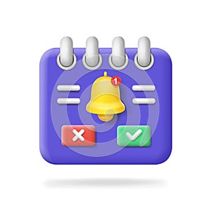 Reminder icon. Alarm bell, Event notifications. Ui reminding alert concept. 3D Web Vector Illustrations