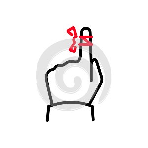 Reminder icon. Hand with a red bow as a reminder symbol. Vector