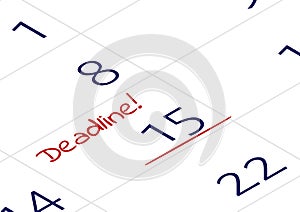 A reminder of the important appointment. An important date with the word Deadline written in notebook or calendar. photo