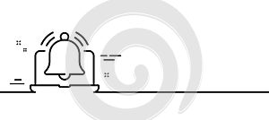 Reminder line icon. Laptop with notice bell sign. Vector