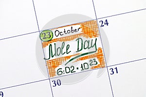 Reminder Mole Day in calendar