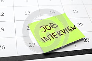 Reminder note about job interview on calendar