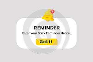 Reminder notification with bell alert popup