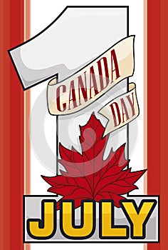 Reminder Number and Date with Maple Leaf for Canada Day, Vector Illustration