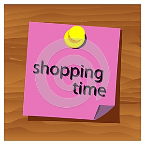 Reminder paper word shopping time vector. Vector Illustration.