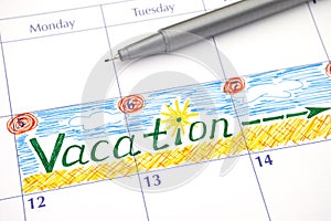 Reminder Vacation in calendar