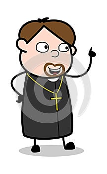 Reminding While Talking - Cartoon Priest Religious Vector Illustration