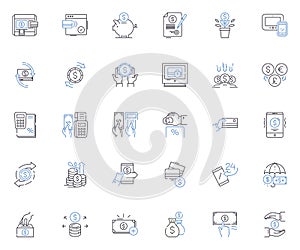 Remittance line icons collection. Transfer, Payment, Transaction, Cross-border, Settlement, Send, Currency vector and