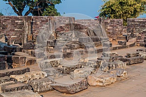 Remnants of ancient constructions at Sanchi site, Madhya Pradesh, Ind