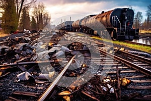 remnants of cargo spilled around train derailment