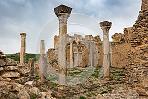 Remnants of columns of Temple of Minerva in Dougga, Tunisia photo