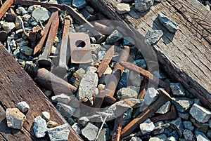 Remnants from the construction of the railroad in the morning sun.