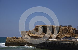 Remnants of the Crusader port in the Old City of Acre Akko