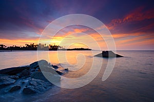 The remnants of old military fortress from world wor II at Kuala Dasar Sabak Beach in Kelantan Malaysia during sunset.