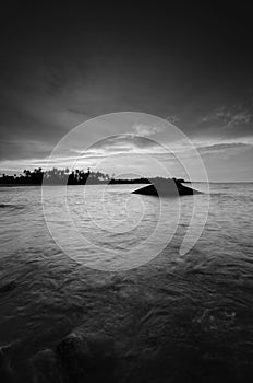 The remnants of old military fortress from world wor II at Kuala Dasar Sabak Beach in Kelantan Malaysia during sunset.