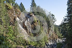 Remnants of the ruins of an old resort hotel at Sooke Potholes Provincial Park