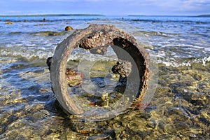 remnants of shipwreck at million dollar point on santo island in Vanuatu