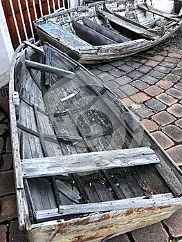 Clinker built wooden row boats photo