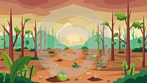 The remnants of a vegetable garden now choked with weeds struggled to survive amidst the desolate landscape.. Vector photo