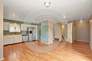 Remodeled kitchen with stainless steel appliances.