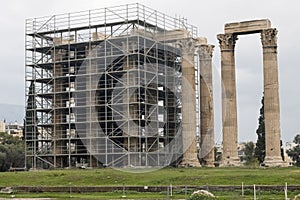 Remodeling being done on The ruins of The Temple of Olympian Zeus