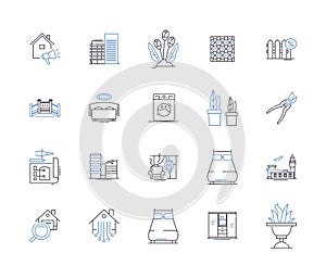 Remodeling and renovation outline icons collection. Remodelling, Renovation, Refurbishment, Reconstruction, Redesign