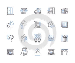 Remodeling and renovation outline icons collection. Remodelling, Renovation, Refurbishment, Reconstruction, Redesign