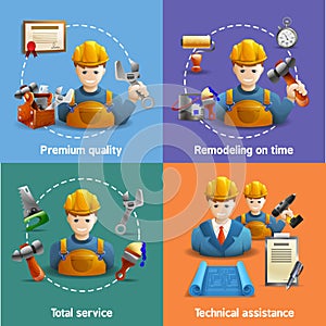 Remodeling service 4 flat icons square