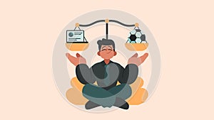 Work Life Balance, Businessman Balancing Work and Play Flat Vector Illustration