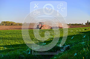 Remote automated control of a tractor in agriculture. AI technologies to analyze data and increase productivity and yield photo