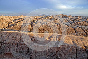 Remote, Barren volcanic landscape of Valle de la Luna, in the Atacama Desert, Chile