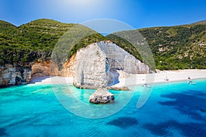 The remote and beautiful Fteri Beach on the island of Kefalonia, Greece