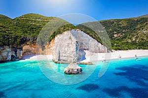 The remote and beautiful Fteri Beach on the island of Kefalonia, Greece photo