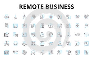 Remote business linear icons set. Telecommute, Virtual, Digital, Online, Remote, Distributed, Agile vector symbols and