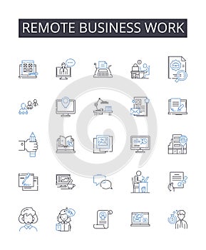 Remote business work line icons collection. Enforcement, Compliance, Governance, Discipline, Protocol, Decree, Edict photo