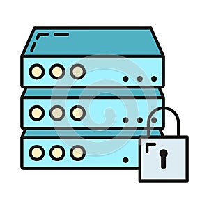 Remote computer server data exchange cloud icon protect database storage, technology information outline flat vector illustration