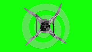 Remote Control Air Drone Drone Flying with action camera. Isolated on Green Screen Background