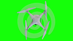 Remote Control Air Drone Drone Flying with action camera. Isolated on Green Screen Background